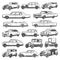 Retro vintage cars vector icons set, old vehicles