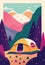 Retro or Vintage Colors Storybook Style Hiking or Camping Illustration