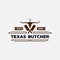 Retro Vintage Crossed Knife Texas Longhorn Butcher Meat Store Logo Design