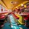 Retro vintage diner restaurant, interior design, stylish old fashioned design concept