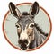 Retro Vintage Donkey Sticker - Vector Illustration With Black Ears And Red Horns