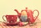 Retro vintage filter red check breakfast setting