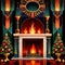Retro vintage fireplace, warm hearth in home, art deco style illustration
