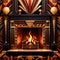 Retro vintage fireplace, warm hearth in home, art deco style illustration