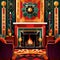 Retro vintage fireplace, warm hearth in home, art deco style illustration