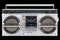 Retro vintage portable stereo boombox radio cassette recorder from 80s on black