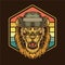 Retro Vintage Sunset Lion Wearing Safari Hats Illustration