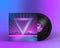 Retro Vinyl Record 1980s Style Cover with Neon Lights and Abstra