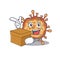 Retro virus corona cartoon design style having a box