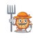 Retro virus corona in Farmer cartoon character with hat and pitchfork