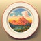 Retro Visuals: Highly Detailed Mountain Illustration On Orange Plate