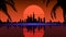 Retro wave city background. Neon night landscape with a futuristic city in the style and aesthetics of the 80s and 90s