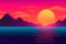 Retro wave city background. Neon night landscape with a futuristic city in the style and aesthetics of the 80s and 90s