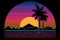 Retro wave city background. Neon night landscape with a futuristic city in the style and aesthetics of the 80s and 90s