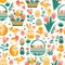 Retro Whimsical Easter Seamless Pattern Background