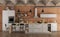 Retro white kitchen in a old interior with brick wall