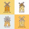 Retro windmill logo set. Wheat bread mill vector icons