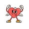 Retro winner heart character with the wings. Hippie groovy smile mascot with hands up. Valentine day concept. Vector