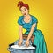 Retro woman laundress to wash clothes