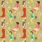 Retro Woman Singing on Microphone Seamless Pattern. Vintage Fashion Model. Pop Art Girl