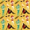 Retro Woman in Swimsuit Seamless Pattern. Fashion Model Beach Vacation Background. Pop Art Faceless Girl
