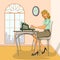 Retro woman typing on typewriter