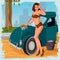 Retro woman washing car