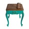 Retro wooden vintage table with green painted legs and teapot isolated with clipping path