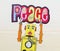 Retro yellow robot man holding up a bright and colorful cloth peace  sign