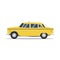 Retro yellow taxi cab side view vector illustration. Commercial transportation flat style