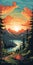 Retroaction Camping Poster: Sunset Painting Camp In The Forest