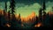 Retrodiction 8-bit Fir Forest Fireman\\\'s Illustration