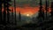 Retrofire 8-bit Montane Forest Illustration With Post-apocalyptic Landscape