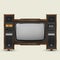 Retrofit. Fictional, created model of retro tv set with blank grey screen isolated over white background. Vintage