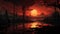 Retroflex 8-bit Mahogany Forest: Glitched Post-apocalyptic Sunset Scene