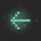 Retrofuturistic glitch left arrow. Green glowing digital pointer. 8 bit pixel arrow. Cyberpunk glowing design element