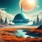 Retrofuturistic landscape in Retro science fiction scene with futuristic Generated