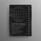 Retrofuturistic poster with HUD elements. Black and white poster design in cyberpunk style with wireframe planet and