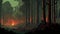 Retrospective 8-bit Eucalyptus Forest Fire Digital Graphic Design
