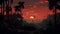 Retrotranscription 8-bit Jungle Landscape With Red Sun