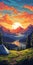 Retroversion Camping Poster: Scenic Valley View With Mountains, Tent, And Lake