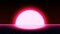 Retrowave synthwave vaporwave saturated pink color laser grid landscape with big electric sun in space. Retrofuturistic