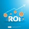 Return on investment concept. business growth arrows to success. ROI text with grow dollar coins plant. chart increase profit.