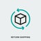 Return shipping linear isolated icon. Vector outline pictogram of box with arrows