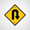 Return symbol yellow road sign