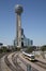 Reunion tower and light rail train