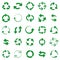 Reusable arrows. Green recycle arrow, recycling life cycle. Organic materials logo, bio ecology or biodegradable symbols