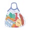 Reusable cloth string bag with products grocery purchases