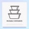 Reusable lunch containers thin line icons. Modern vector illustration