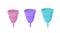 Reusable menstrual cups of defferent sized and colors. Sanitary items for women who tend to reuse and zero waste. Vector